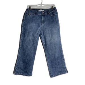 Chicos Womens Platinum Denim Stretch Jeans Sz 1 Med Short Crop Straight Leg